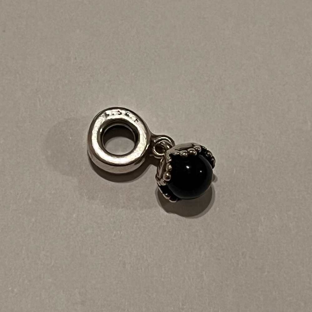 Pandora Onyx and Silver Flower Charm
